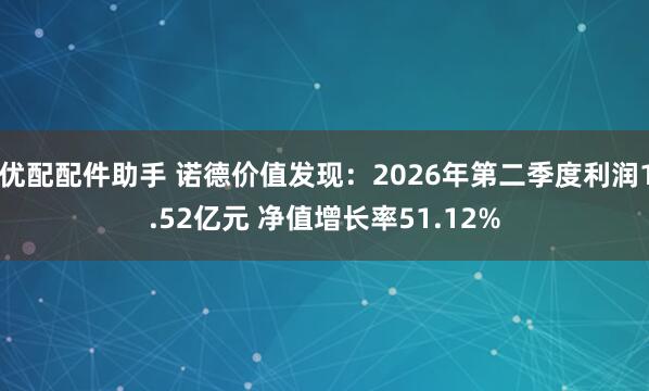 优配配件助手 诺德价值发现：2026年第二季度利润1.52亿元 净值增长率51.12%
